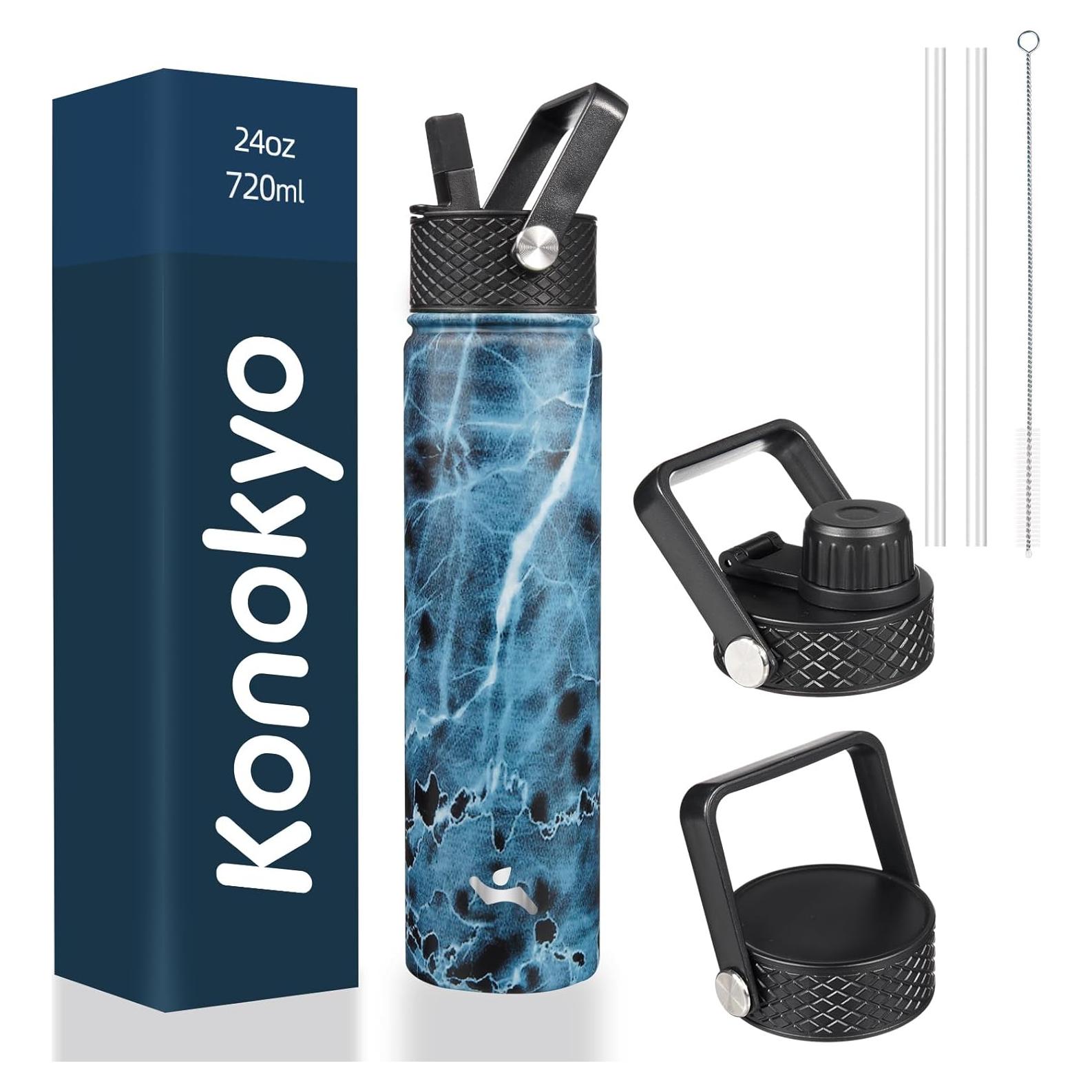 Botella de Agua Aislada Konokyo 710ml Mármol Oceánico 3 Tapas