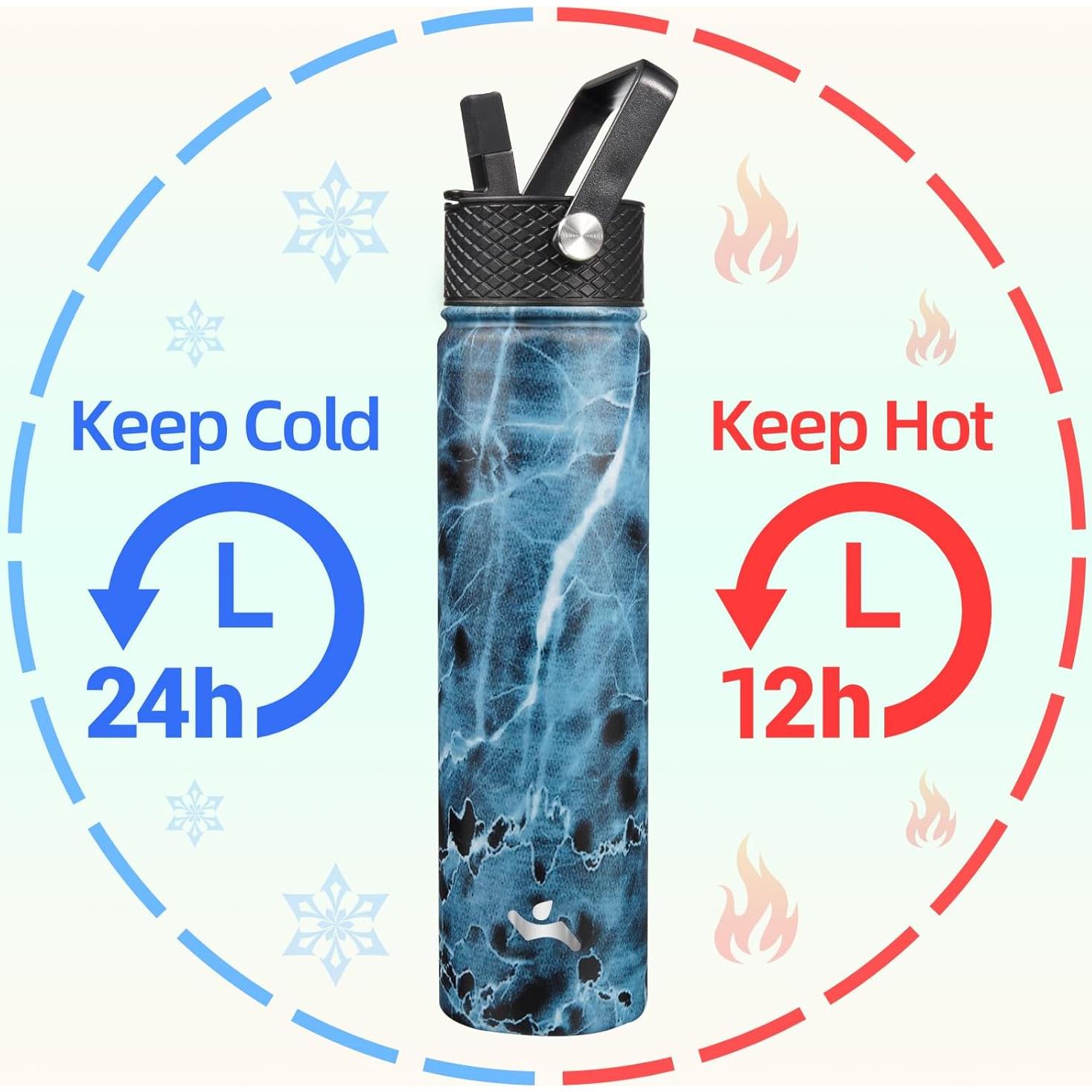 Botella de Agua Aislada Konokyo 710ml Mármol Oceánico 3 Tapas