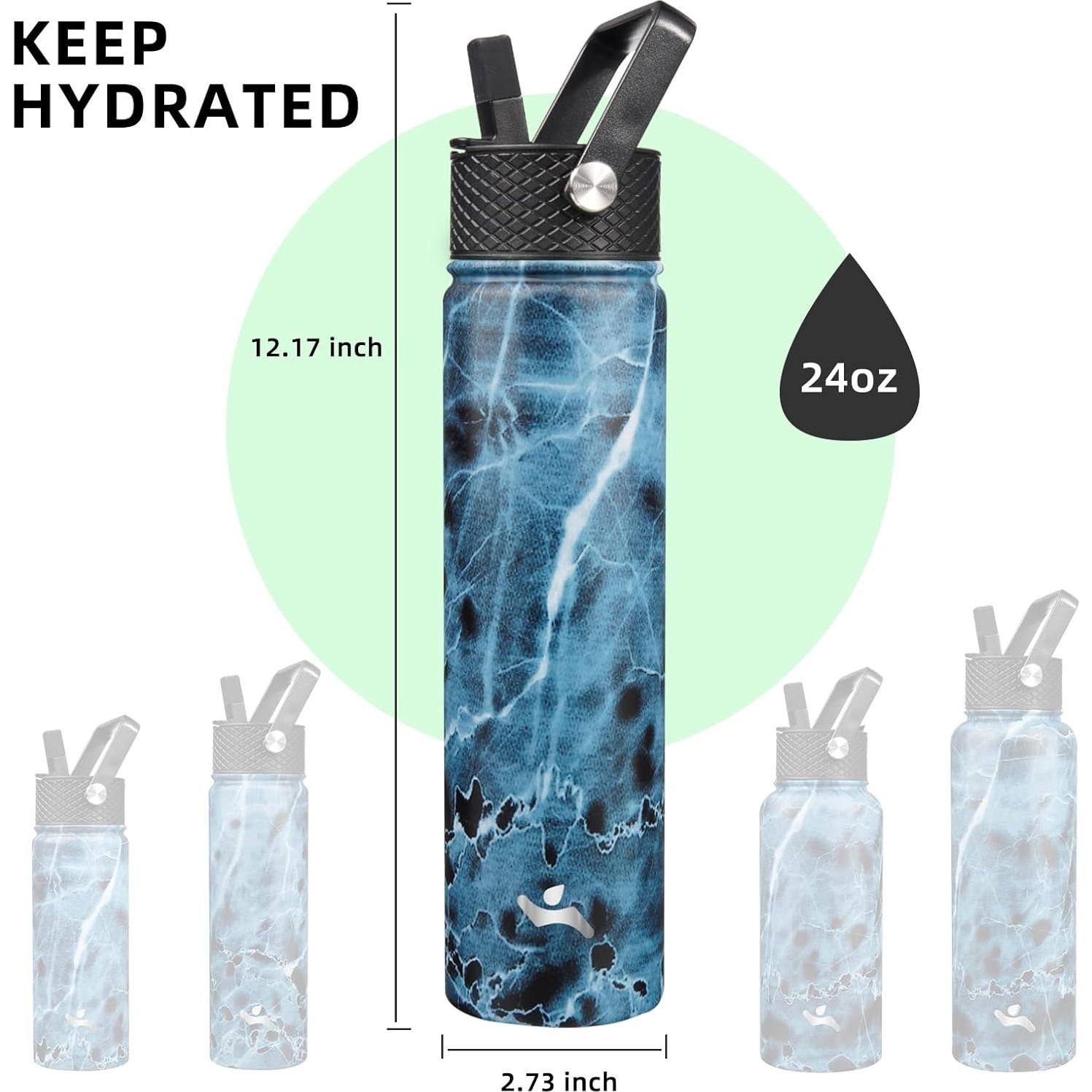 Botella de Agua Aislada Konokyo 710ml Mármol Oceánico 3 Tapas