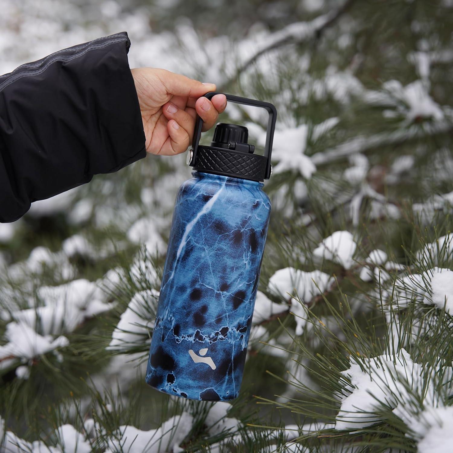 Botella de Agua Aislada Konokyo 710ml Mármol Oceánico 3 Tapas