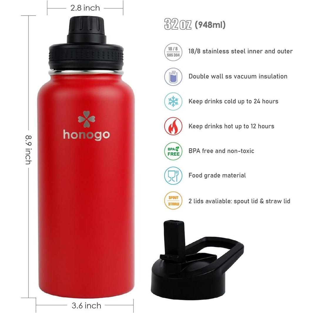 Botella de Agua Honogo 32 oz Acero Inoxidable Rojo