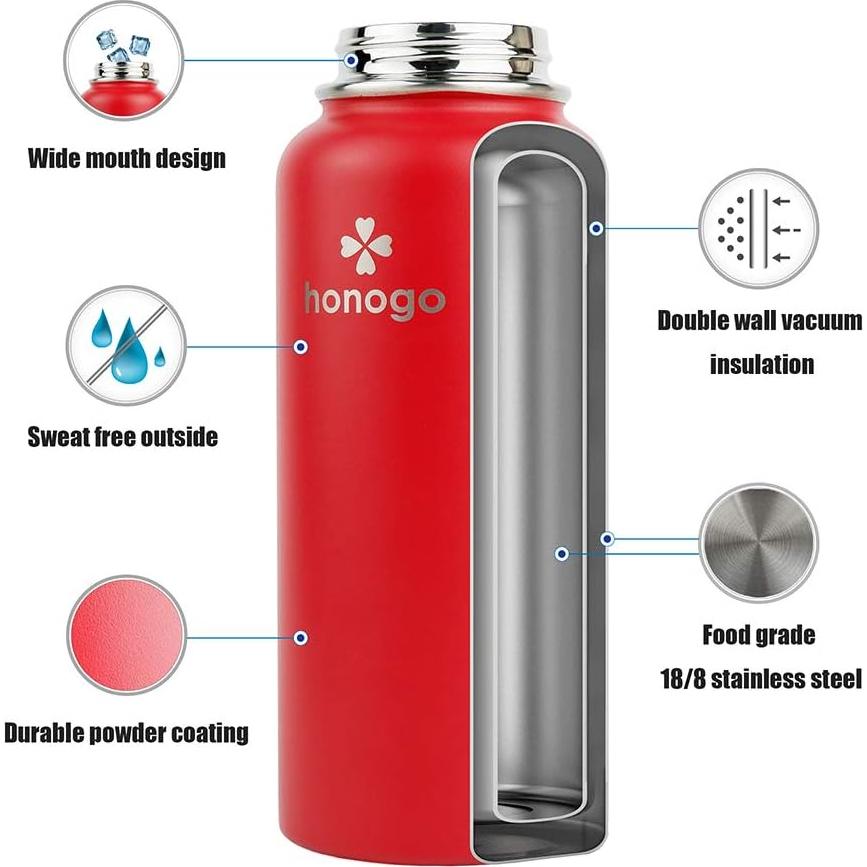 Botella de Agua Honogo 32 oz Acero Inoxidable Rojo