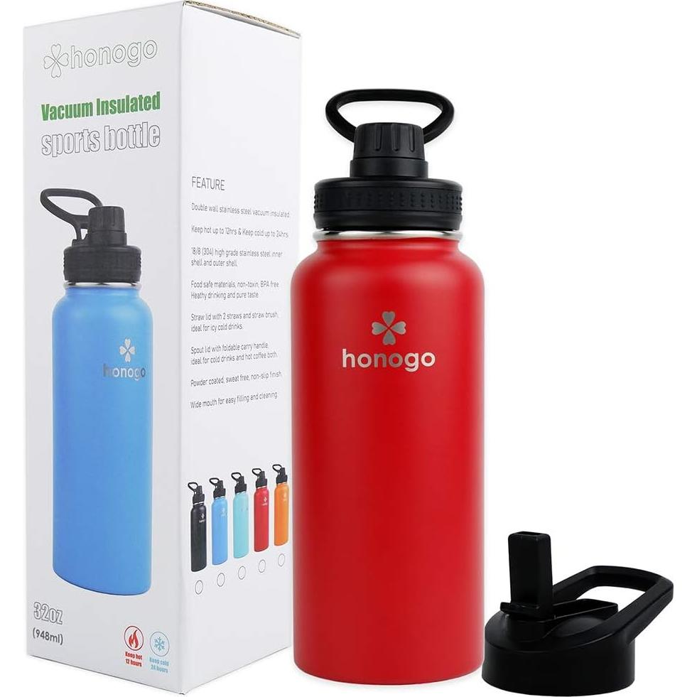 Botella de Agua Honogo 32 oz Acero Inoxidable Rojo