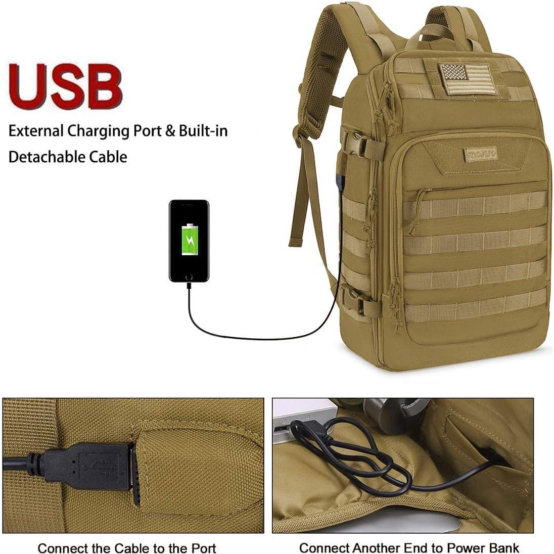 Mochila Táctica Militar Mosiso 30L Caqui con USB