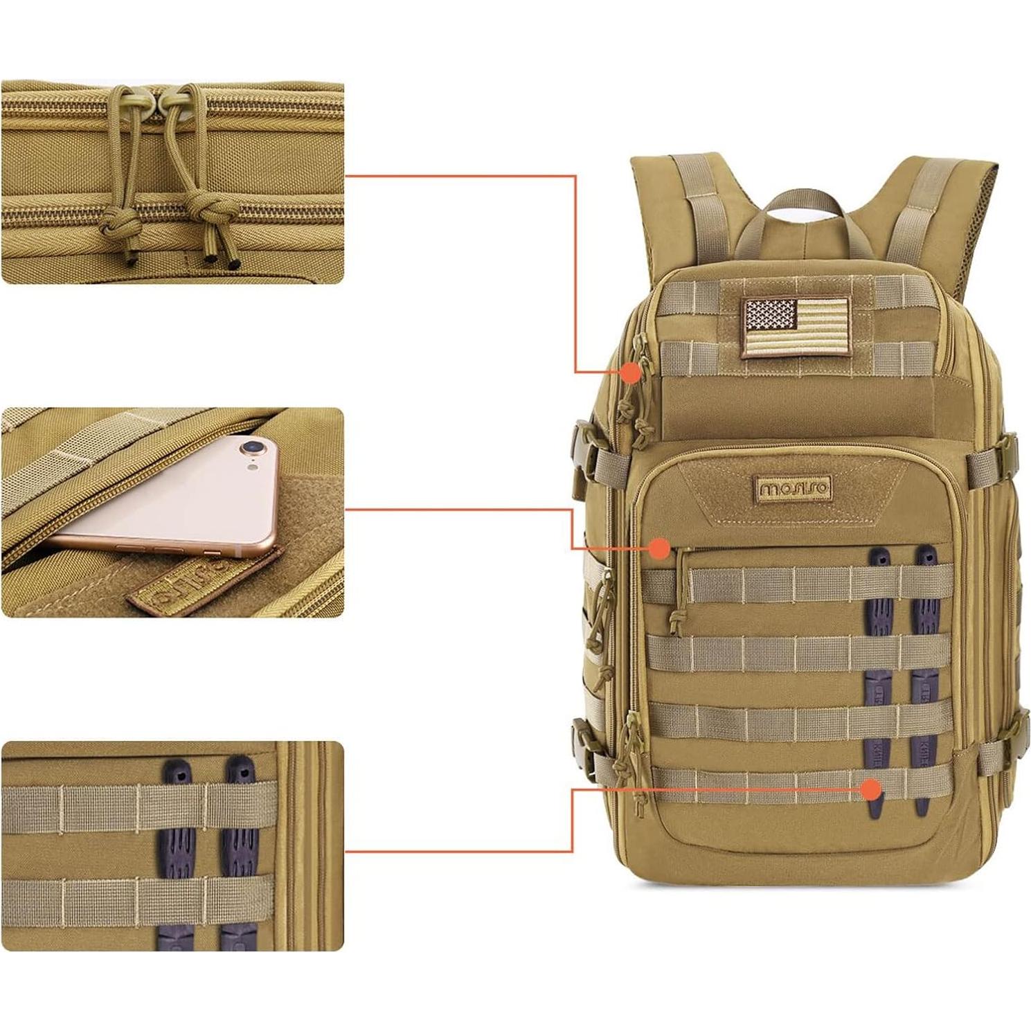 Mochila Táctica Militar Mosiso 30L Caqui con USB