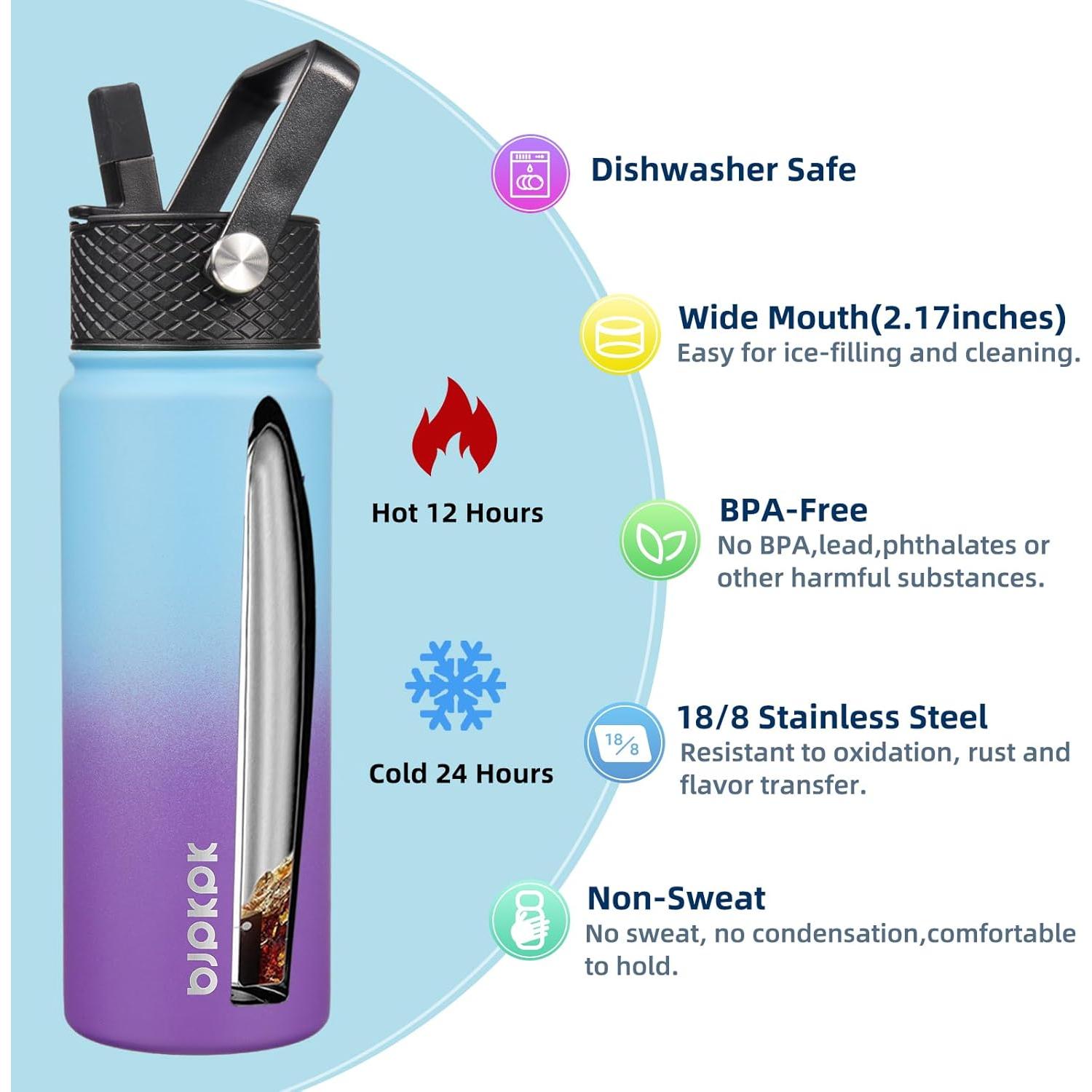 Botellas de Agua Aisladas BJPKPK 22oz 2 Pack BPA Libre