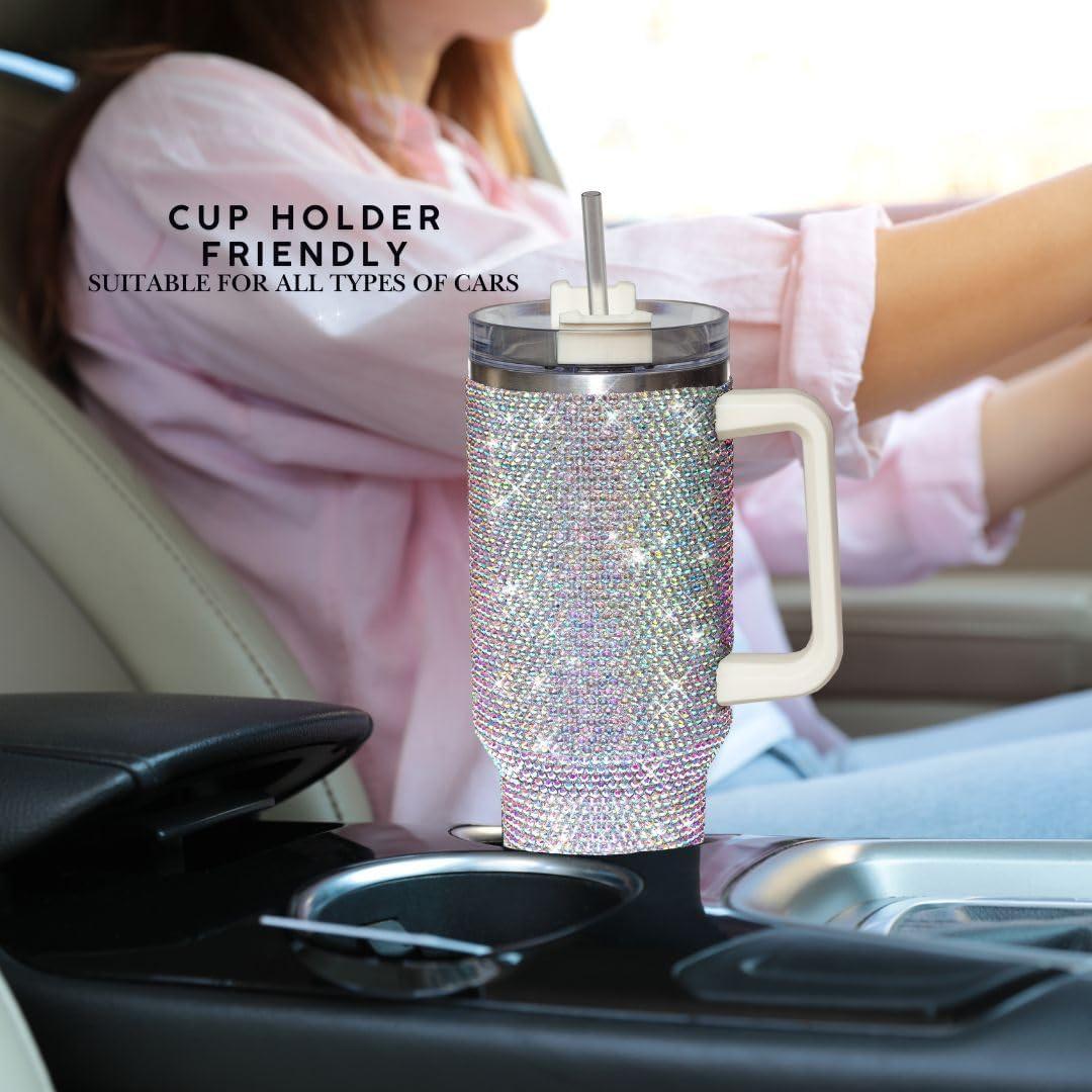 Taza Aislada 1200ml CuteOlivia con Strass y Asa Blanca