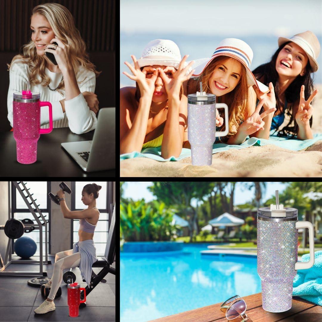 Taza Aislada 1200ml CuteOlivia con Strass y Asa Blanca