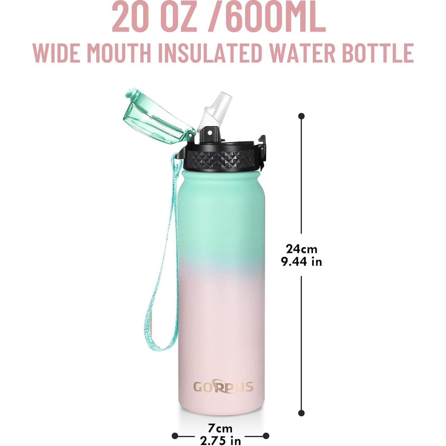 Botella de Agua GOPPUS 20 oz Acero Inoxidable Antifugas