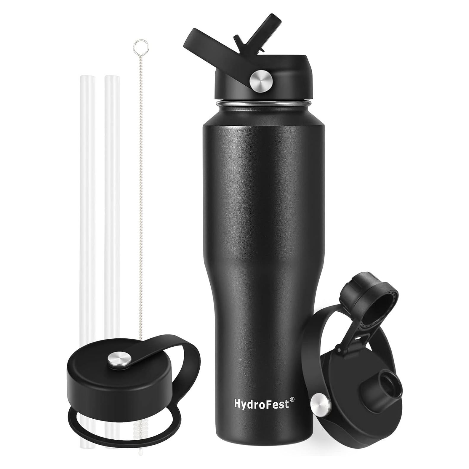 Botella de Agua HydroFest 0.95L Negra Doble Pared Aislada