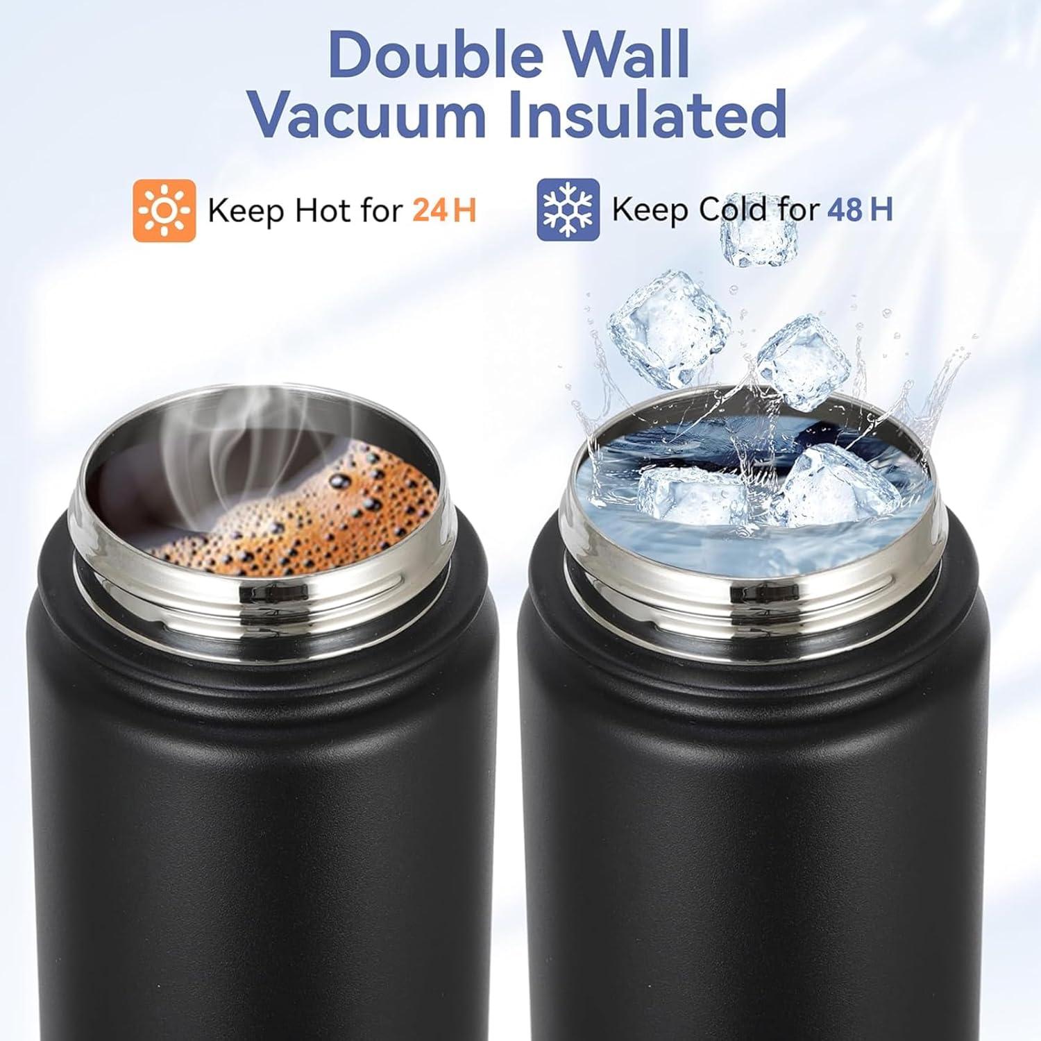 Botella de Agua HydroFest 0.95L Negra Doble Pared Aislada