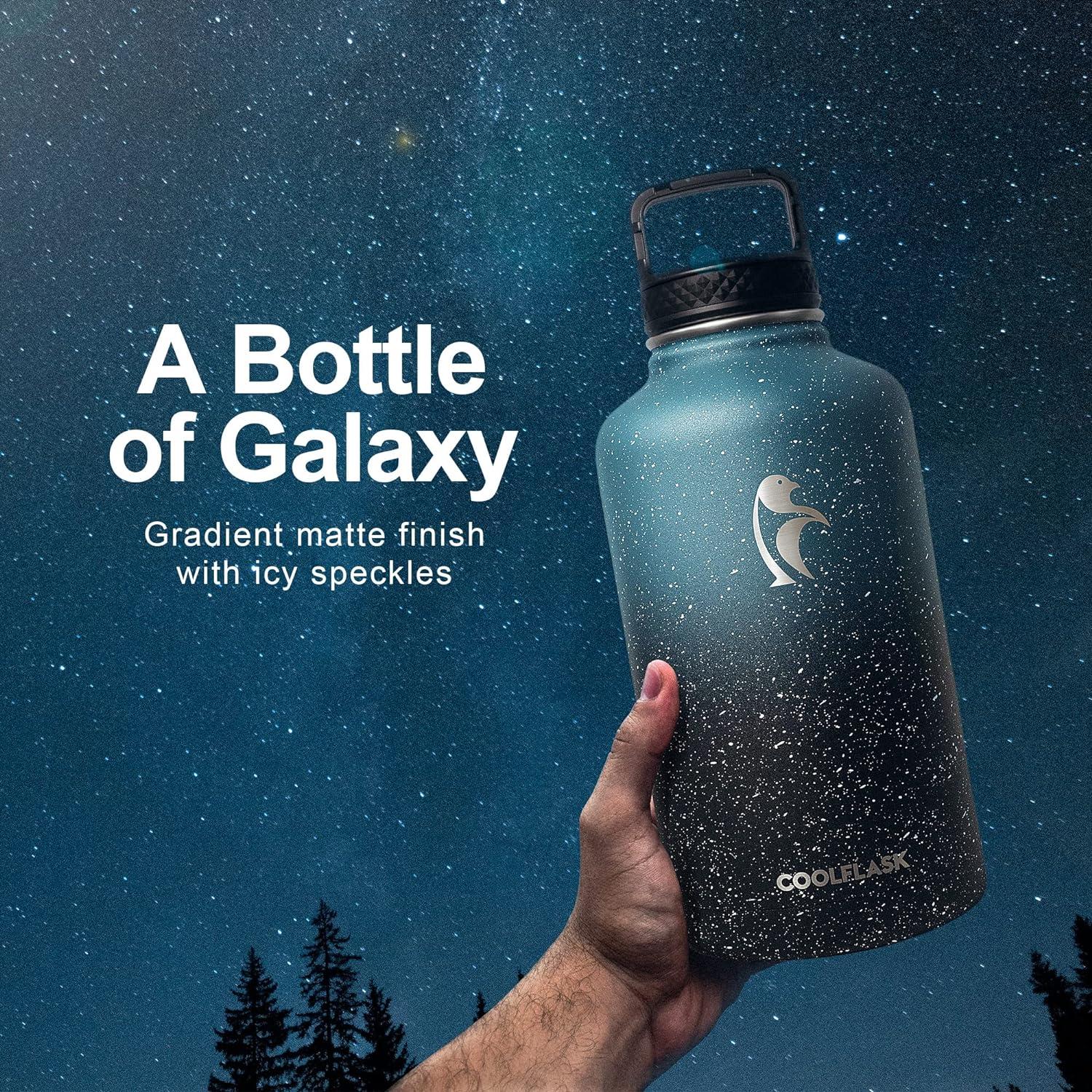 Botella de Agua Aislada Coolflask 1.89L Turquesa con 3 Tapas