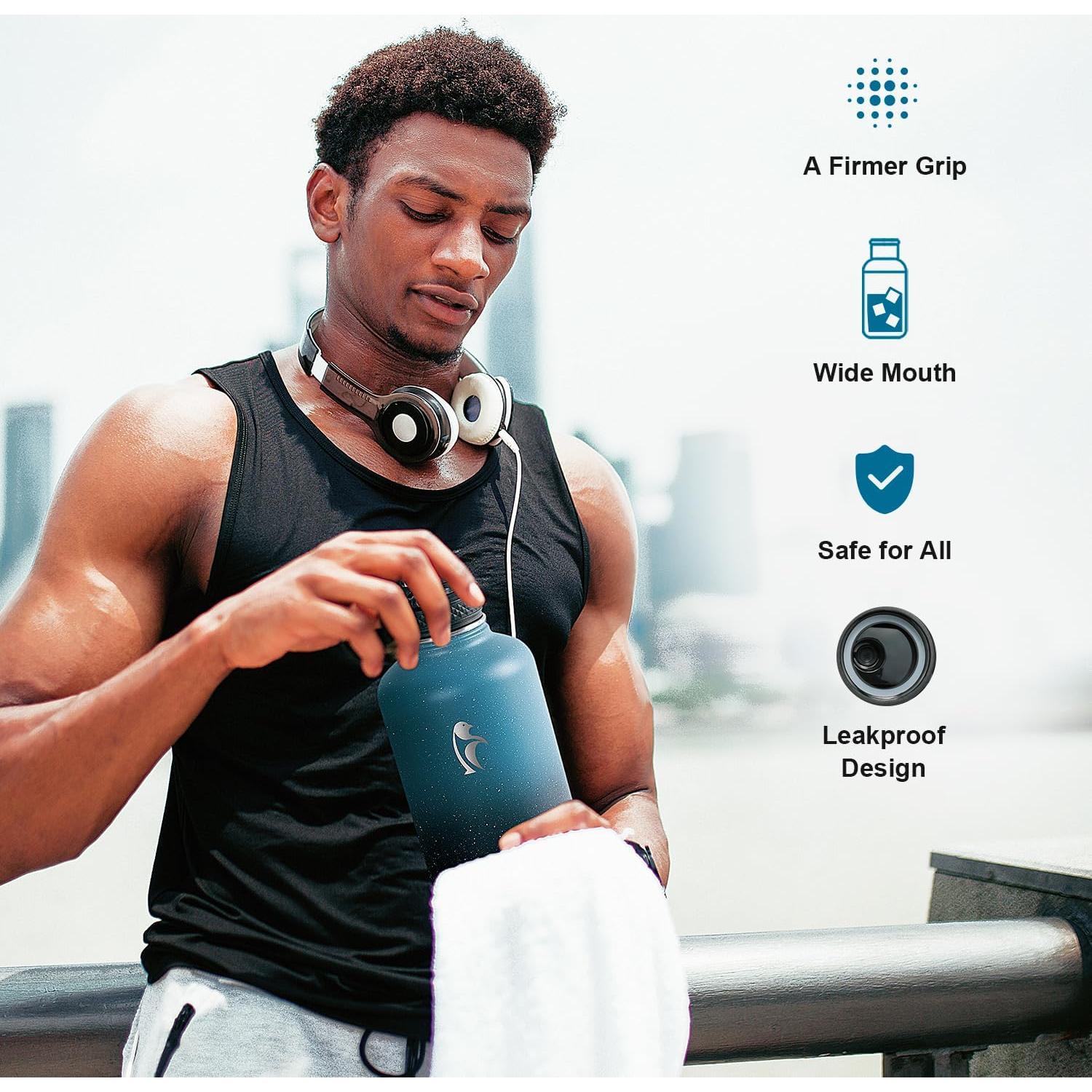 Botella de Agua Aislada Coolflask 1.89L Turquesa con 3 Tapas