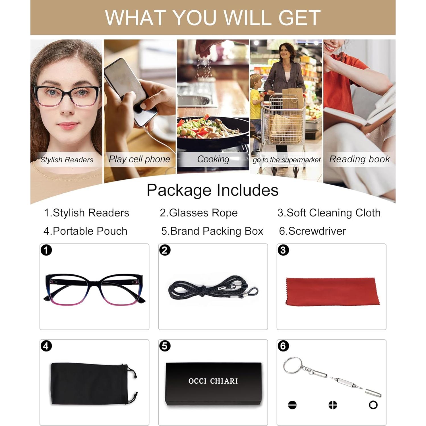 Gafas de Lectura OCCI CHIARI para Mujeres 0.0x Negro-Púrpura