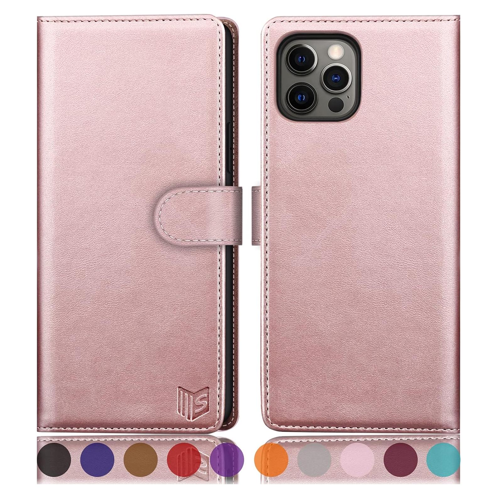 Funda billetera SUANPOT para iPhone 13 Pro Max 6.7" oro rosa