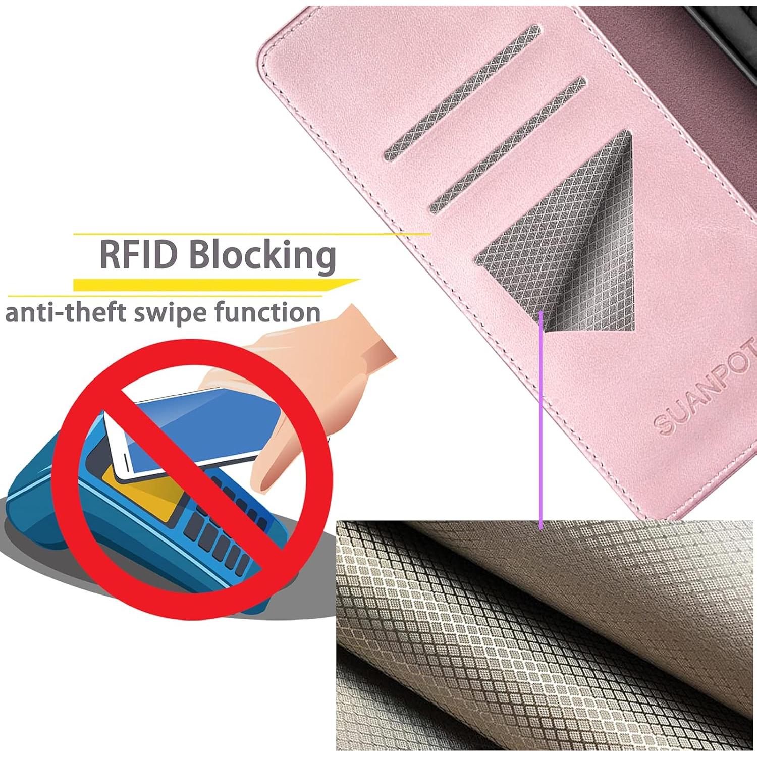 Funda billetera SUANPOT para iPhone 13 Pro Max 6.7" oro rosa