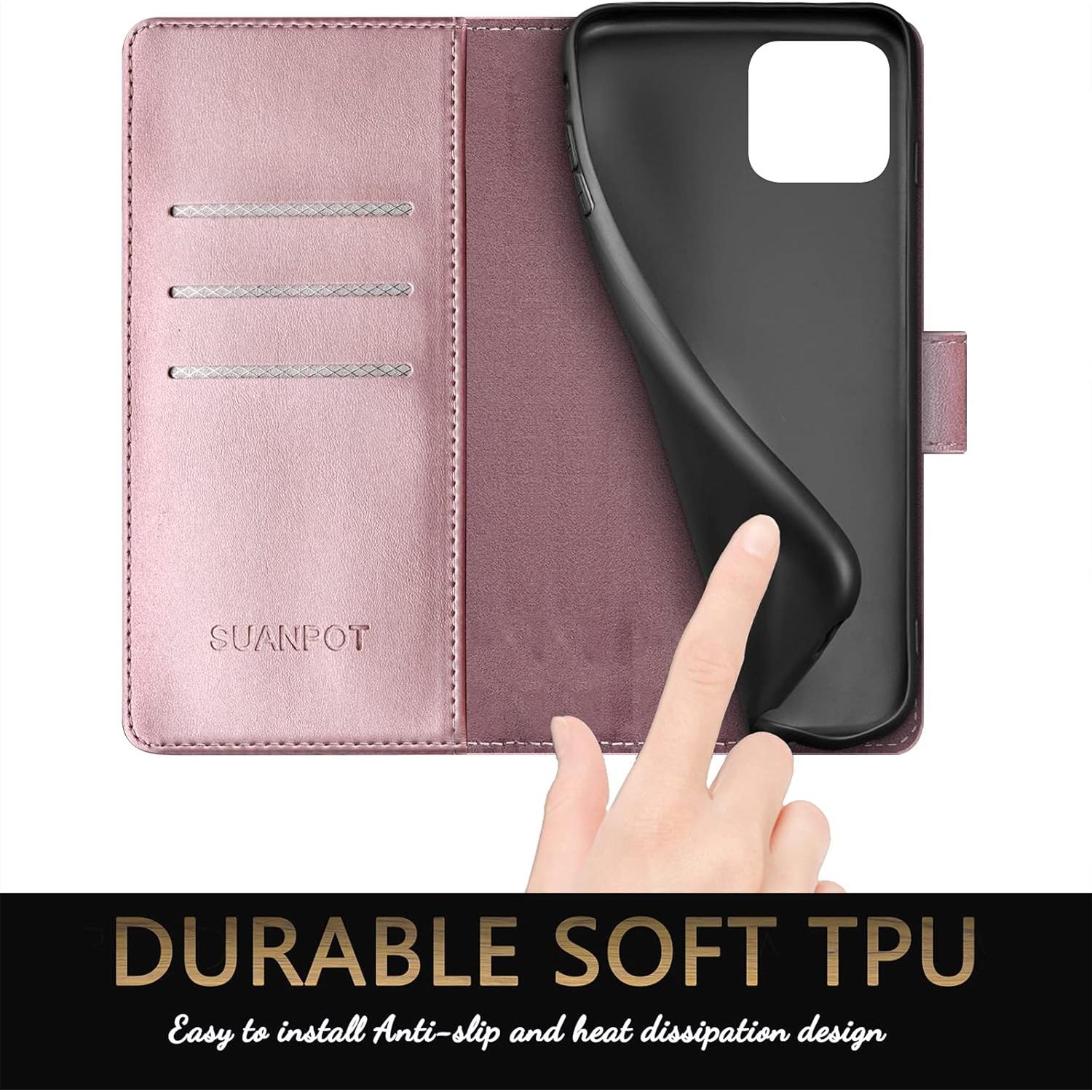 Funda billetera SUANPOT para iPhone 13 Pro Max 6.7" oro rosa