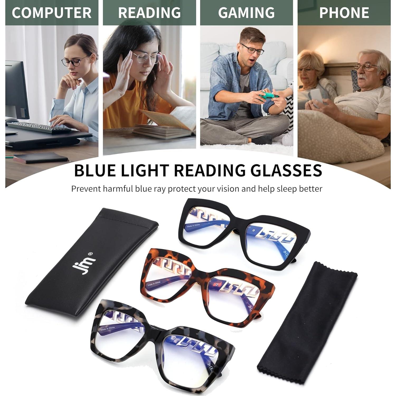 Gafas de Lectura JM 3 Paquetes Estilo Moda Bloqueo Luz Azul