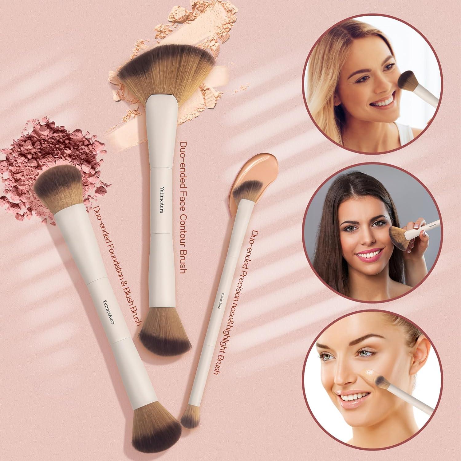 Set de Pinceles de Maquillaje Doble Extremo YutimeAura 7 Piezas