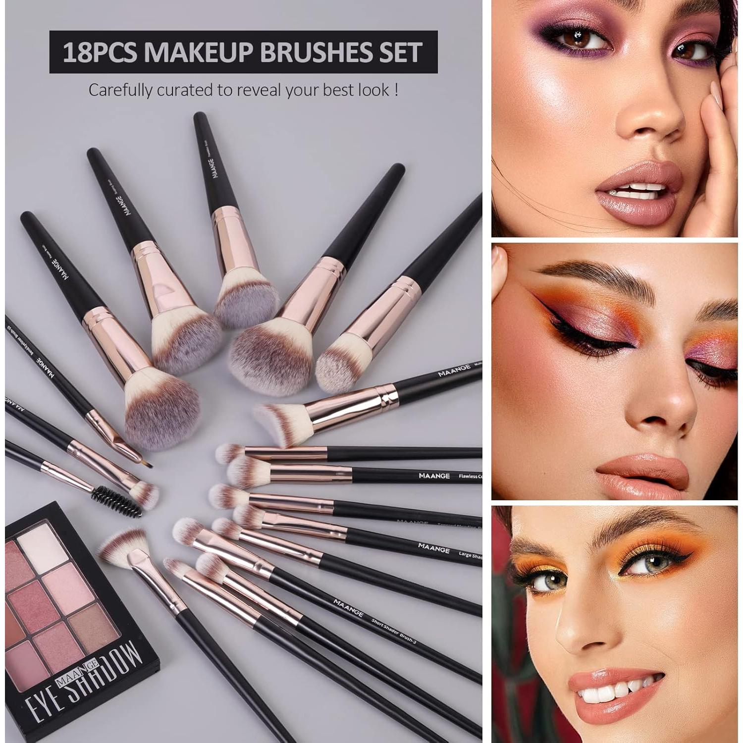 Brochas de Maquillaje MAANGE 18 Pcs Kit Profesional