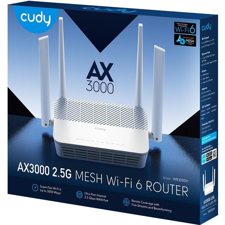 Router Cudy AX3000 WiFi 6 Doble Banda 2.5Gbps 4 Antenas