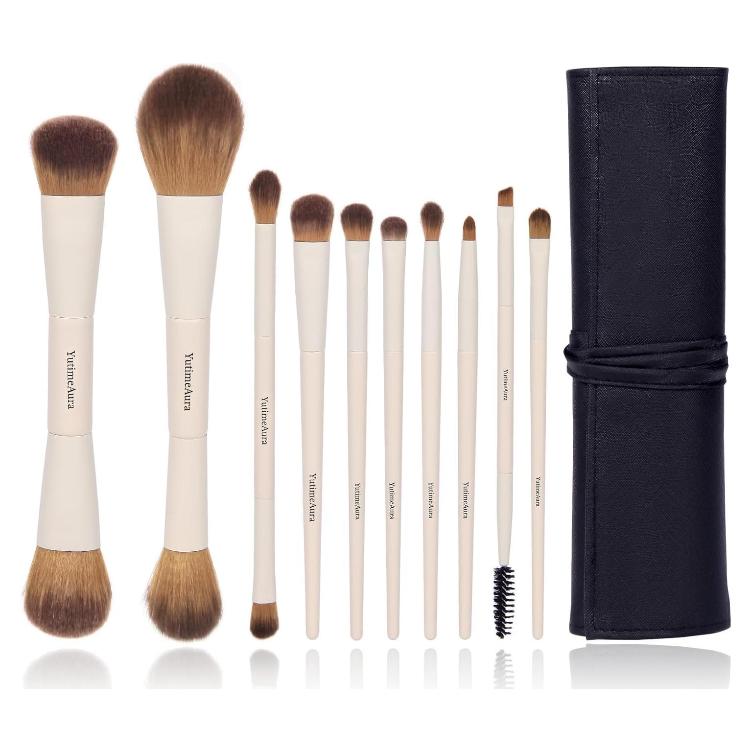 Juego de Brochas de Maquillaje YutimeAura 10 Piezas Doble Cara