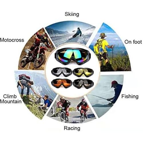 Motorcycle Goggles- 5PACK Dirt Bike ATV Motocross Anti-UV 400 Goggles Tactical Military Glasses for Men Women Youth