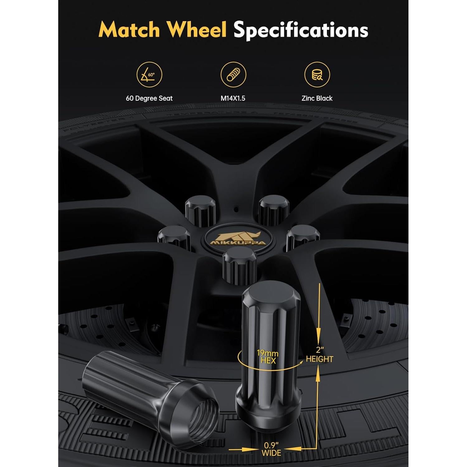 Tuercas de Llantas MIKKUPPA M14x1.5 Negras 32pcs