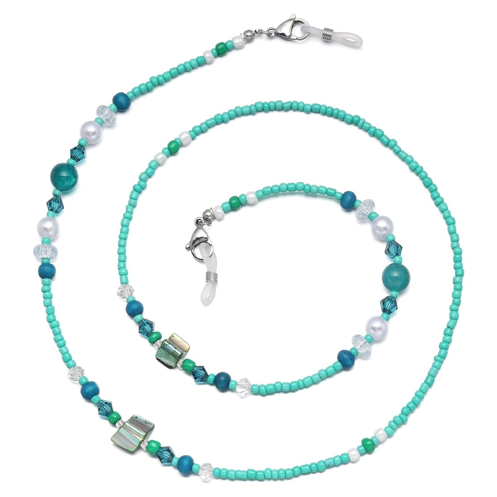 Cadena de Gafas YN02 con Perlas Verdeazul y Cristales