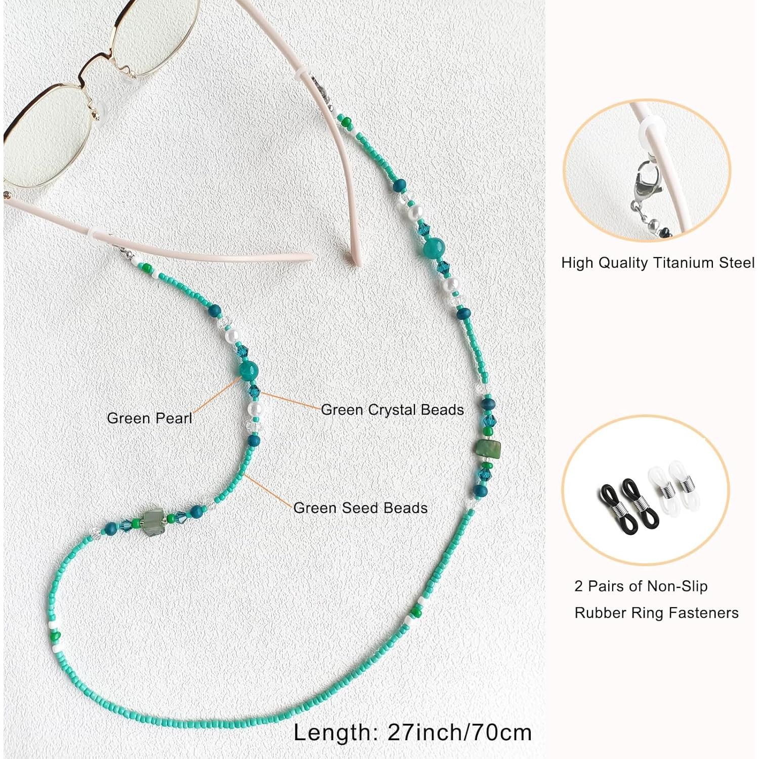 Cadena de Gafas YN02 con Perlas Verdeazul y Cristales