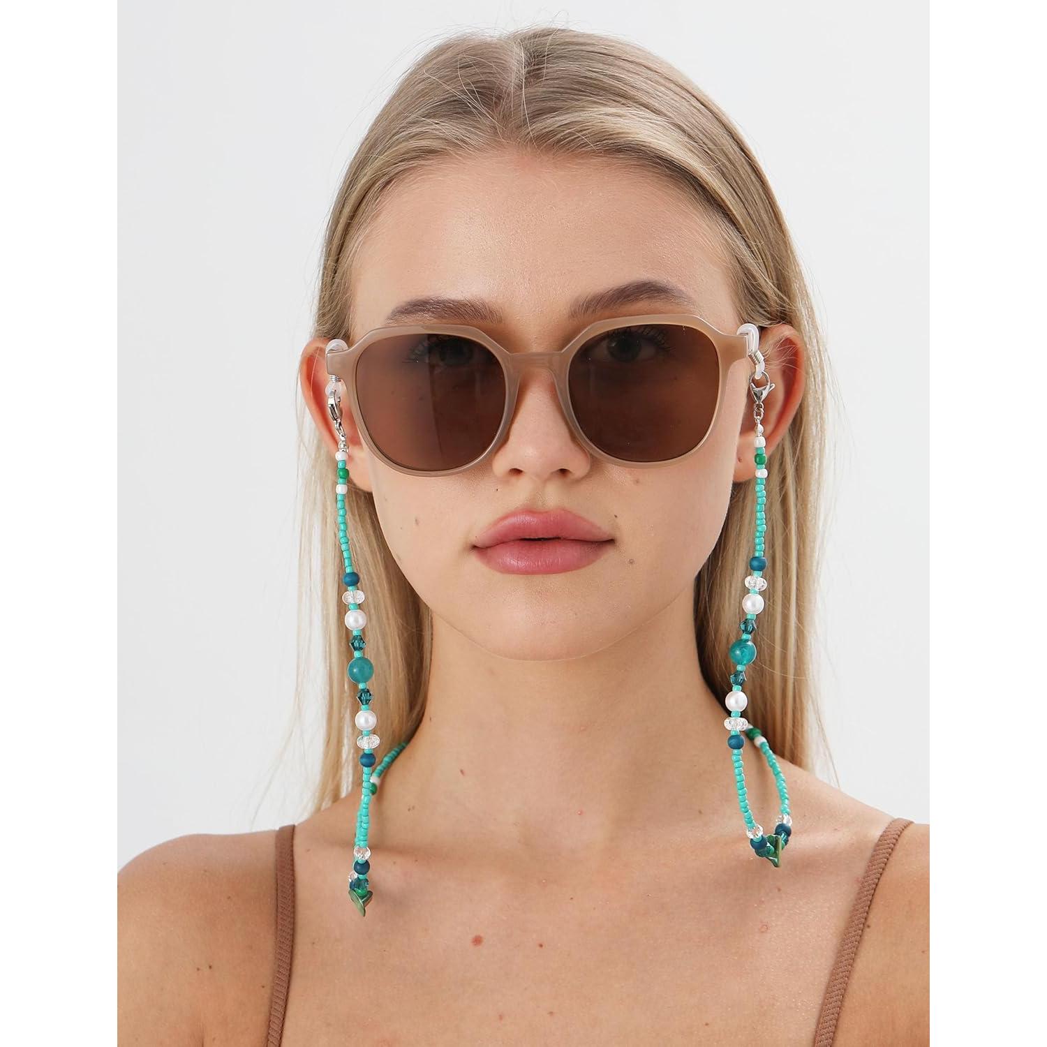 Cadena de Gafas YN02 con Perlas Verdeazul y Cristales