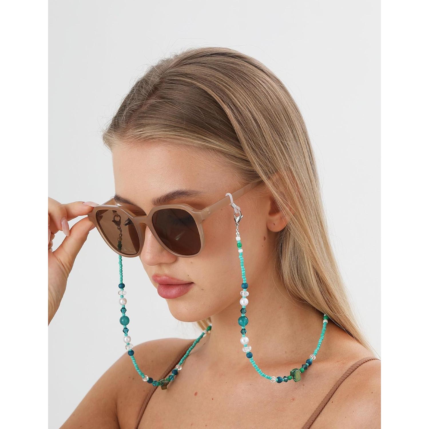 Cadena de Gafas YN02 con Perlas Verdeazul y Cristales