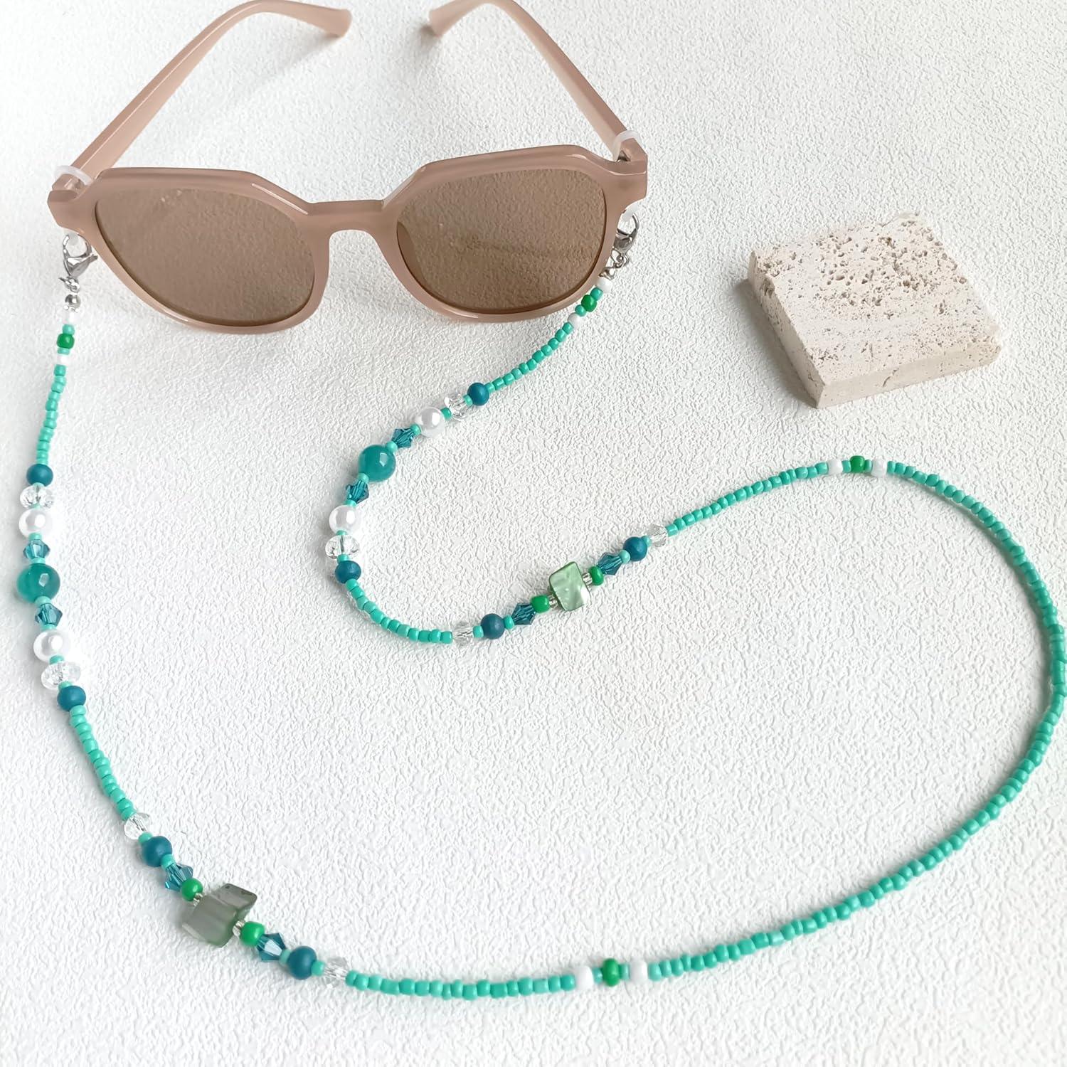 Cadena de Gafas YN02 con Perlas Verdeazul y Cristales