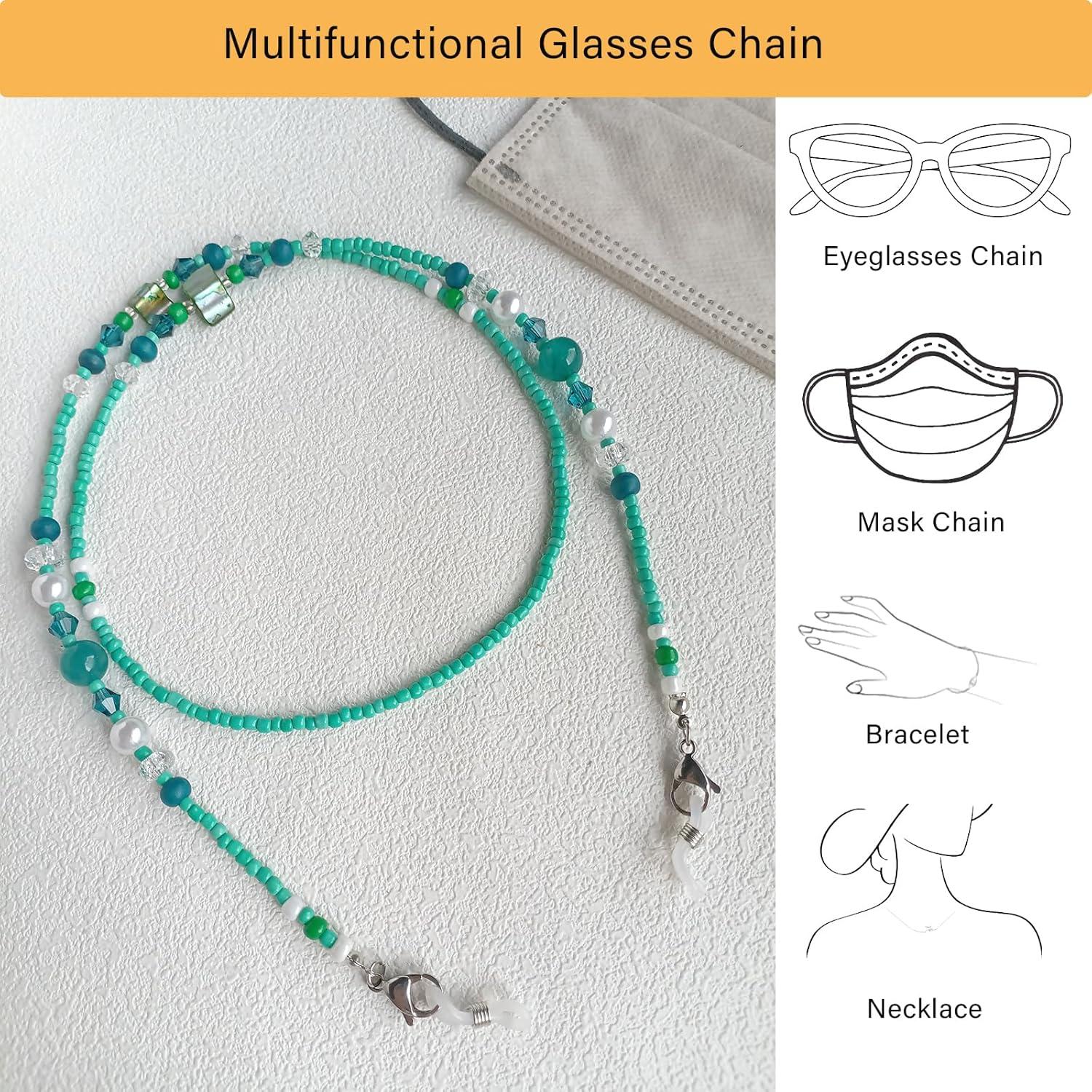 Cadena de Gafas YN02 con Perlas Verdeazul y Cristales