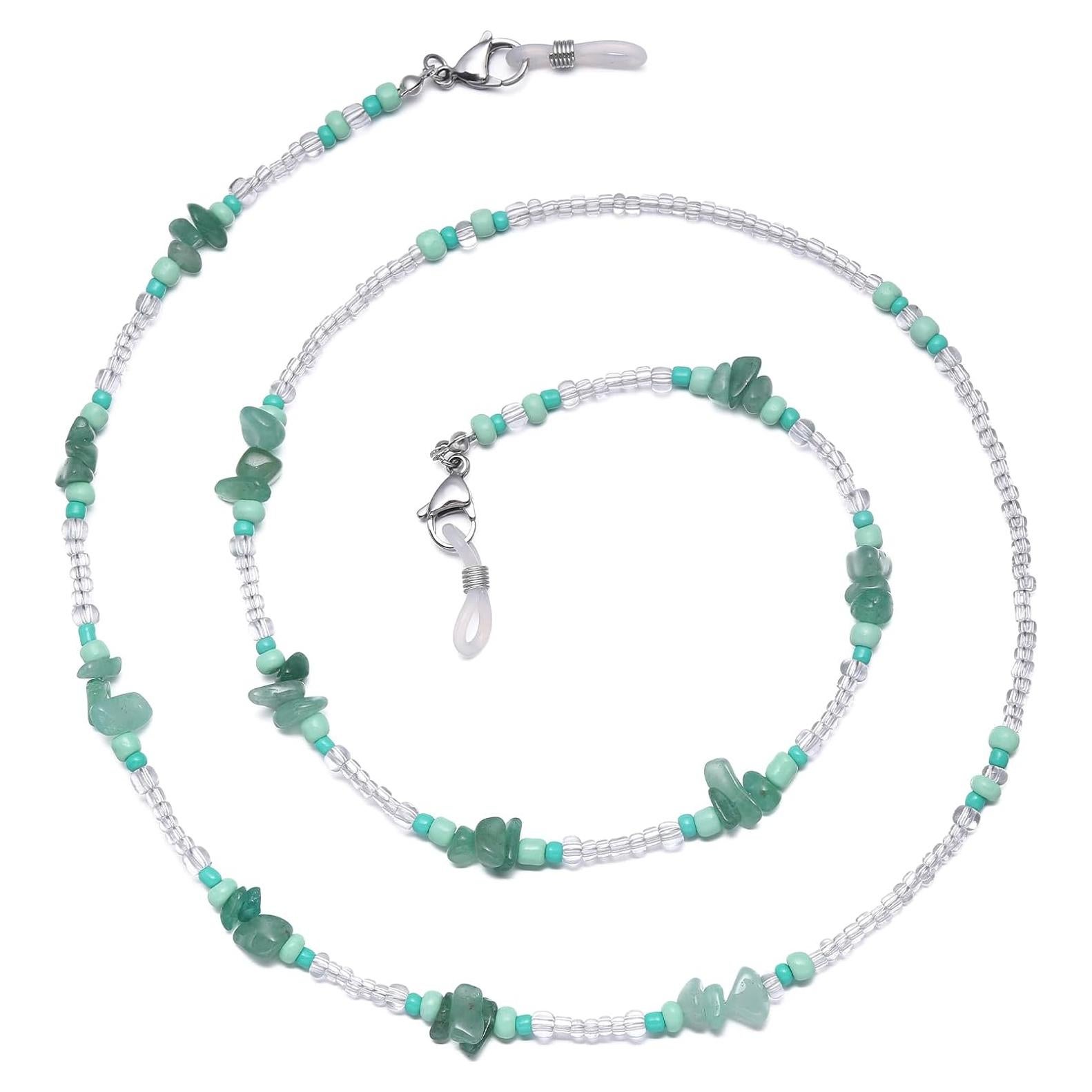 Cadena de Gafas YN02 con Perlas y Cristales Verde