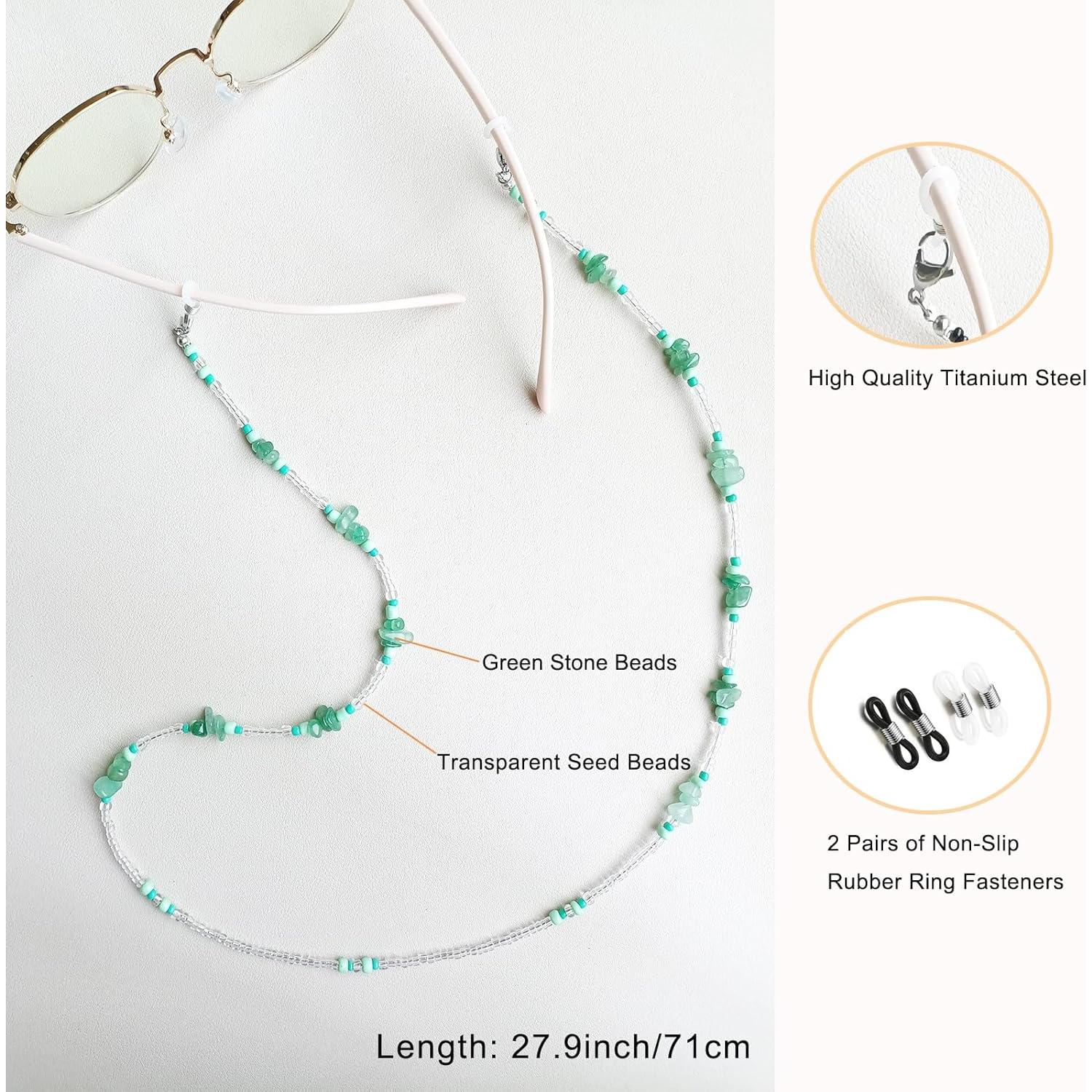 Cadena de Gafas YN02 con Perlas y Cristales Verde
