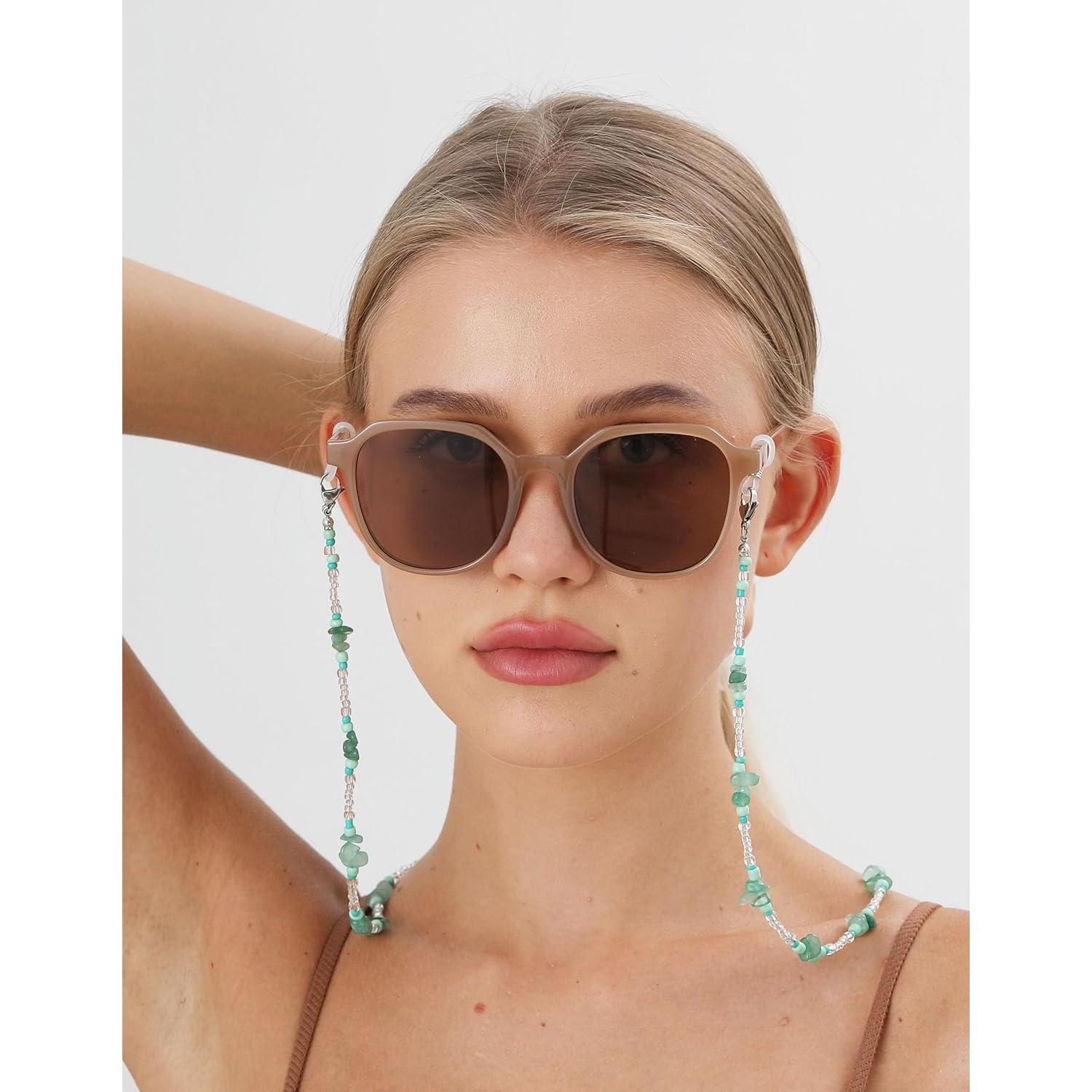 Cadena de Gafas YN02 con Perlas y Cristales Verde