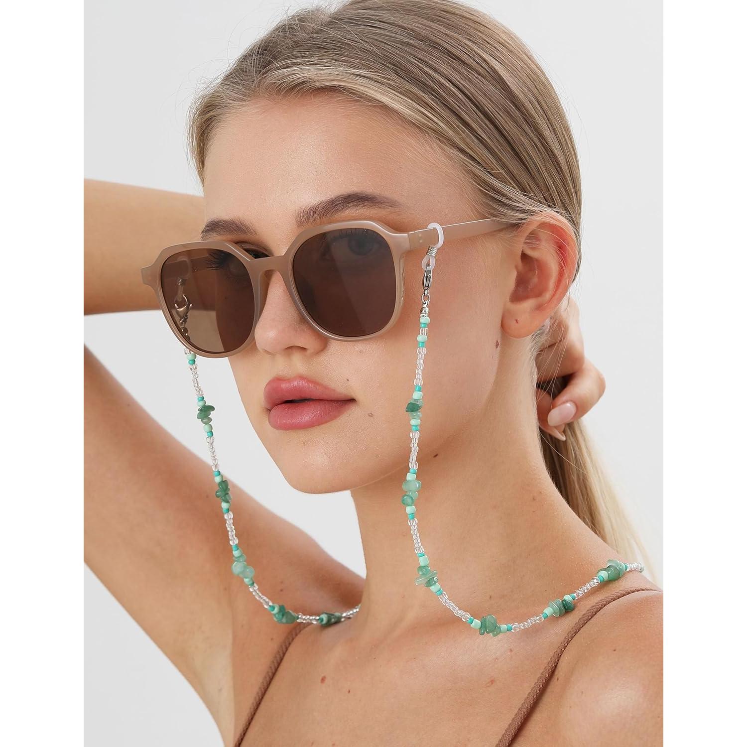 Cadena de Gafas YN02 con Perlas y Cristales Verde