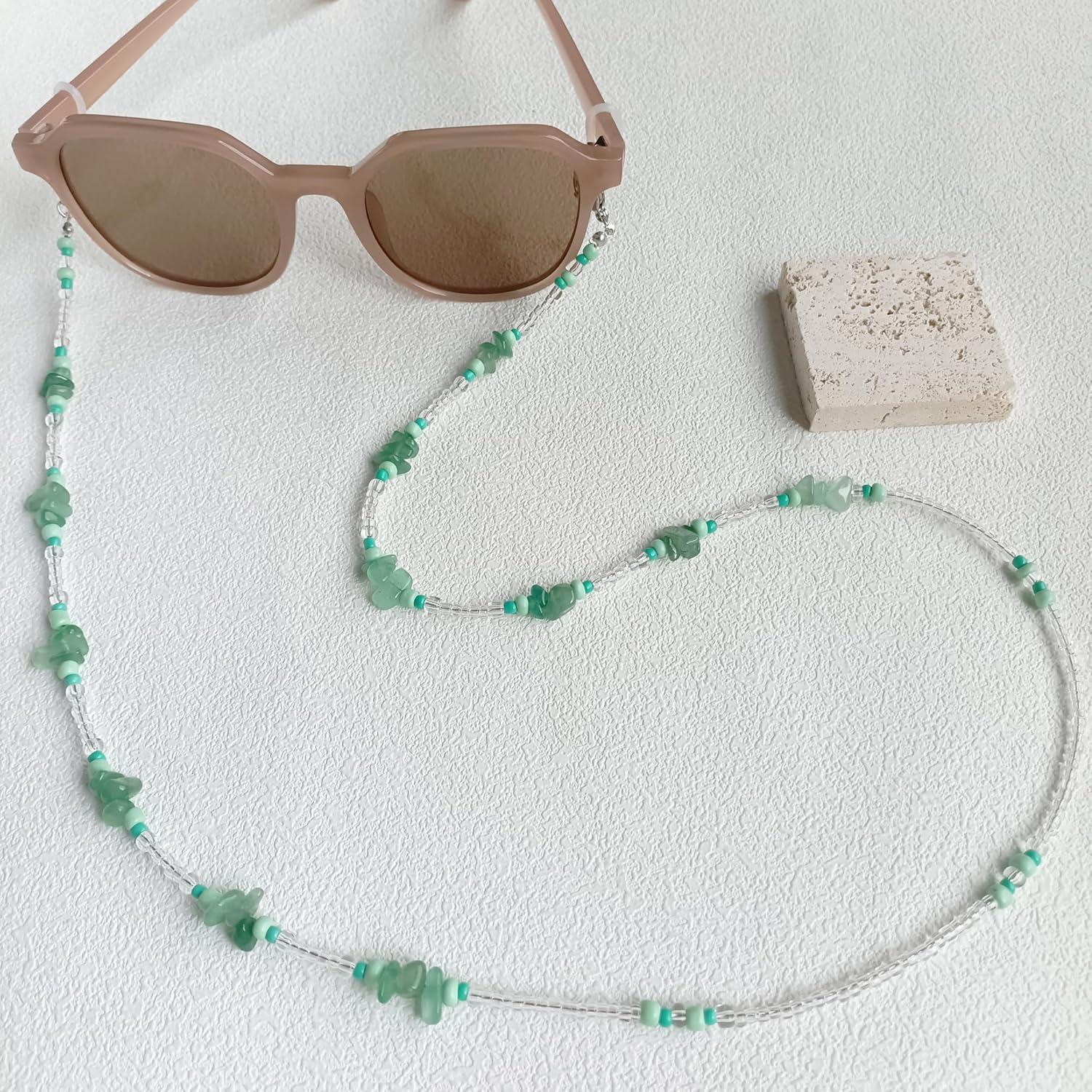Cadena de Gafas YN02 con Perlas y Cristales Verde