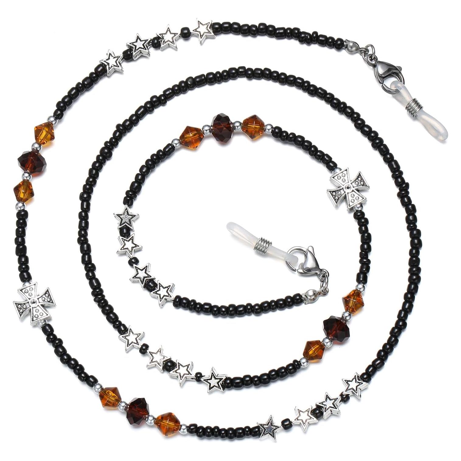 Cadena de Gafas YN02 con Perlas y Cristales Plateados