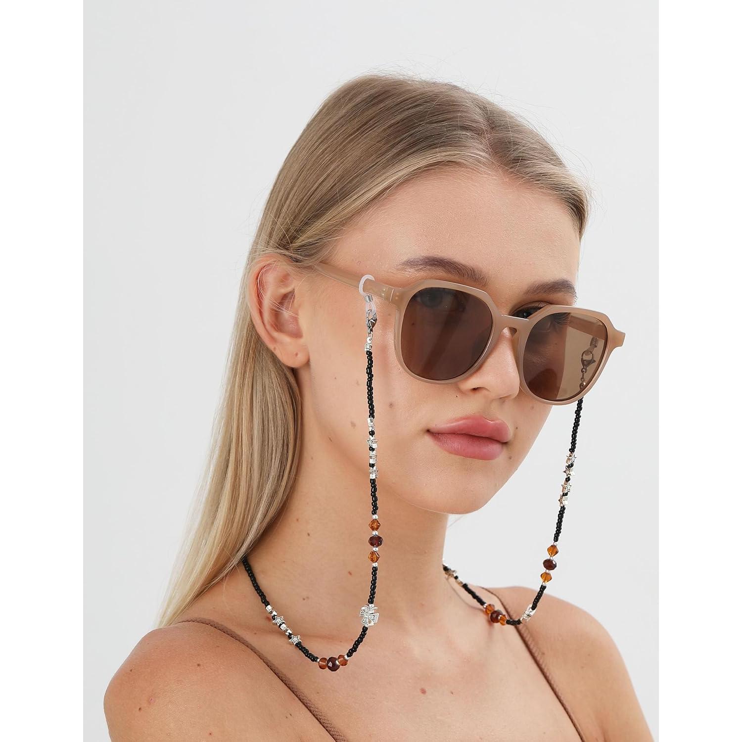 Cadena de Gafas YN02 con Perlas y Cristales Plateados