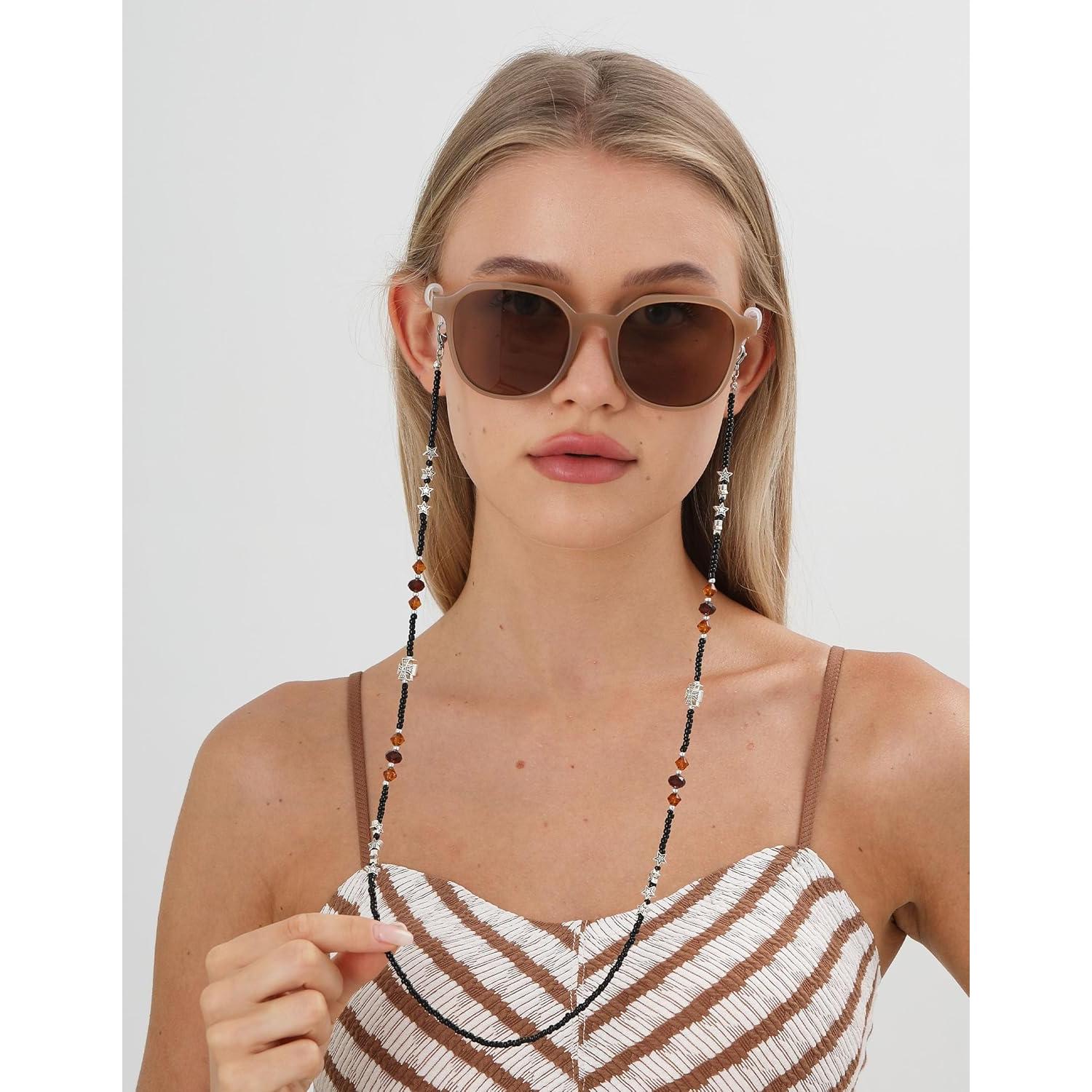 Cadena de Gafas YN02 con Perlas y Cristales Plateados