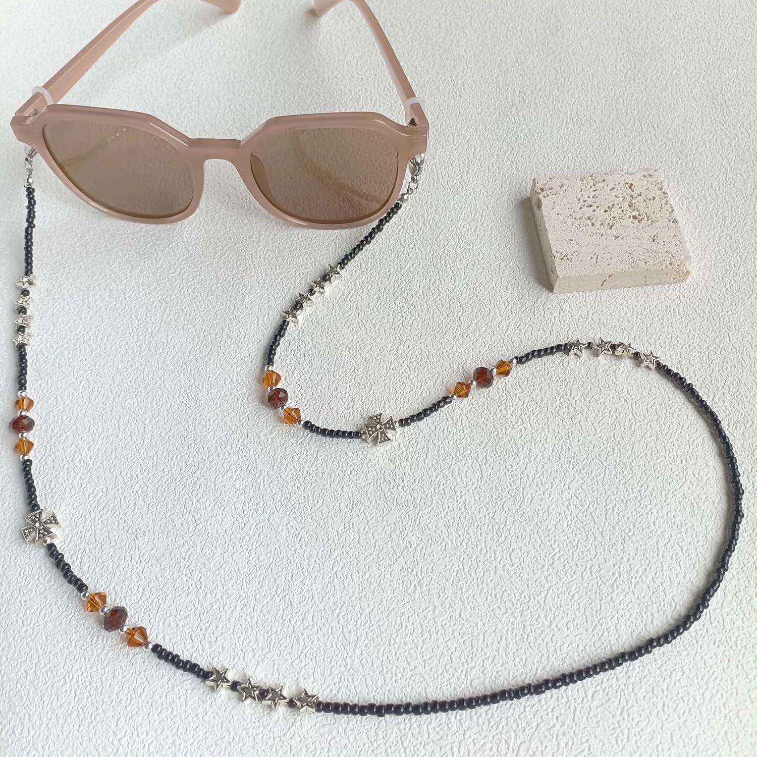 Cadena de Gafas YN02 con Perlas y Cristales Plateados