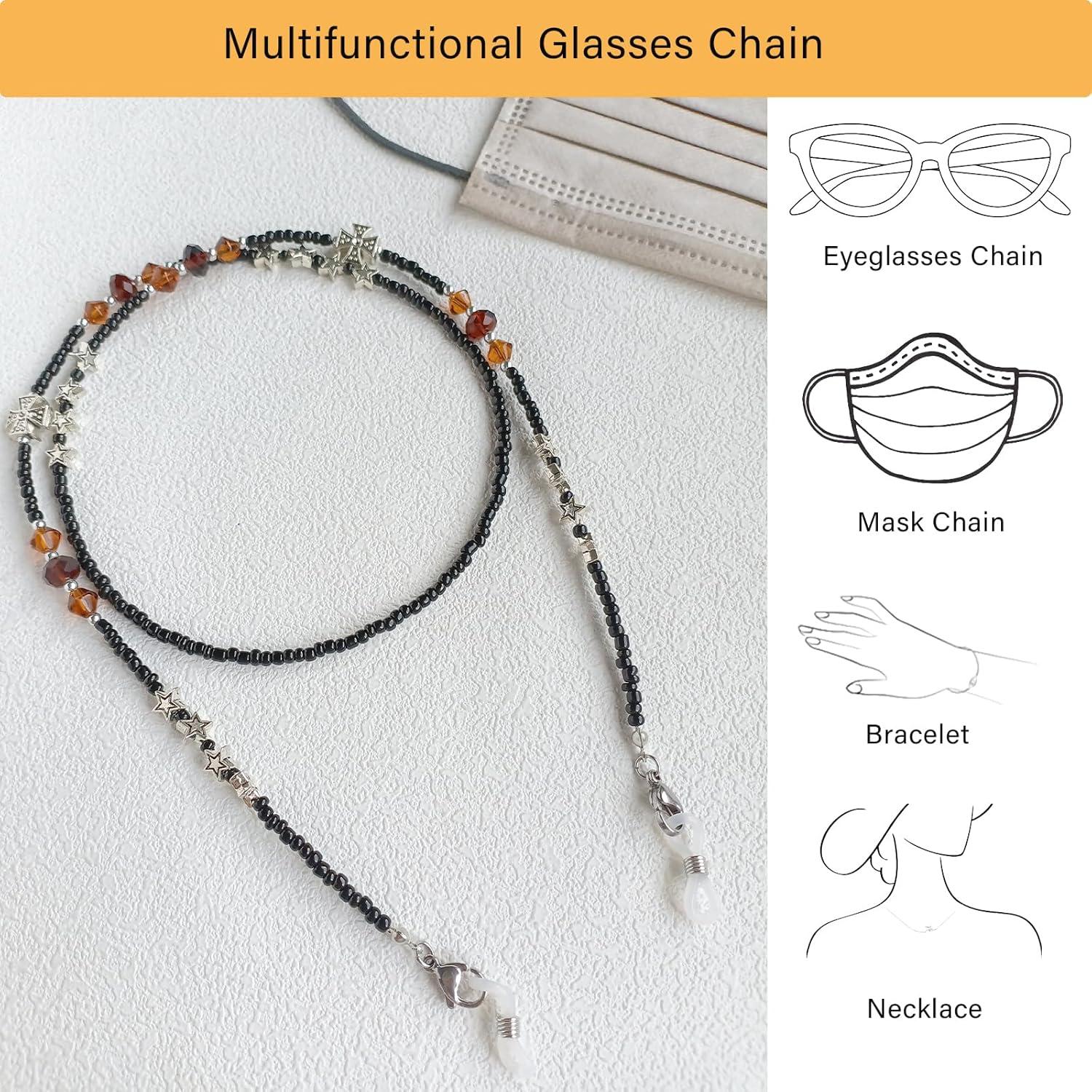 Cadena de Gafas YN02 con Perlas y Cristales Plateados