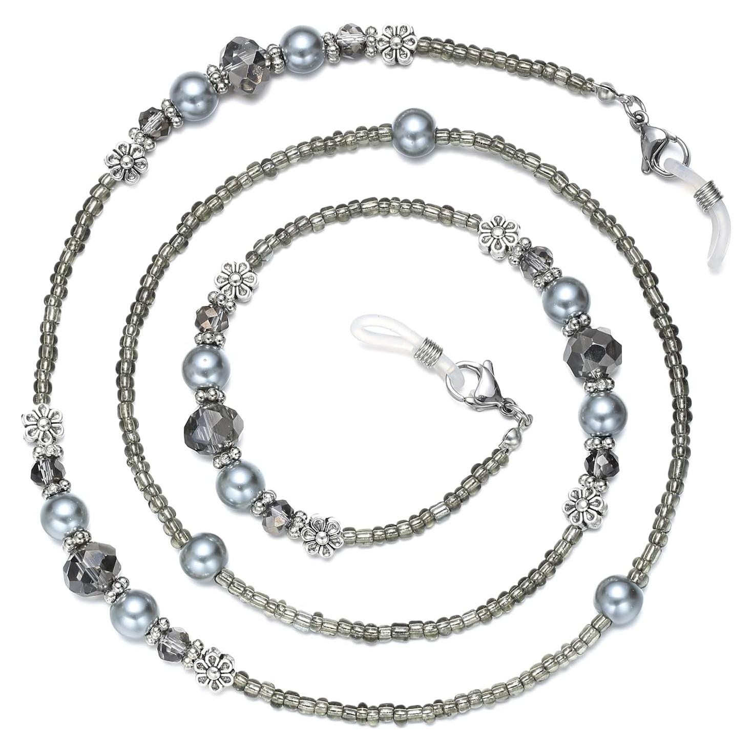 Cadena de Gafas con Perlas YN02 - Acero Titanio Cristal