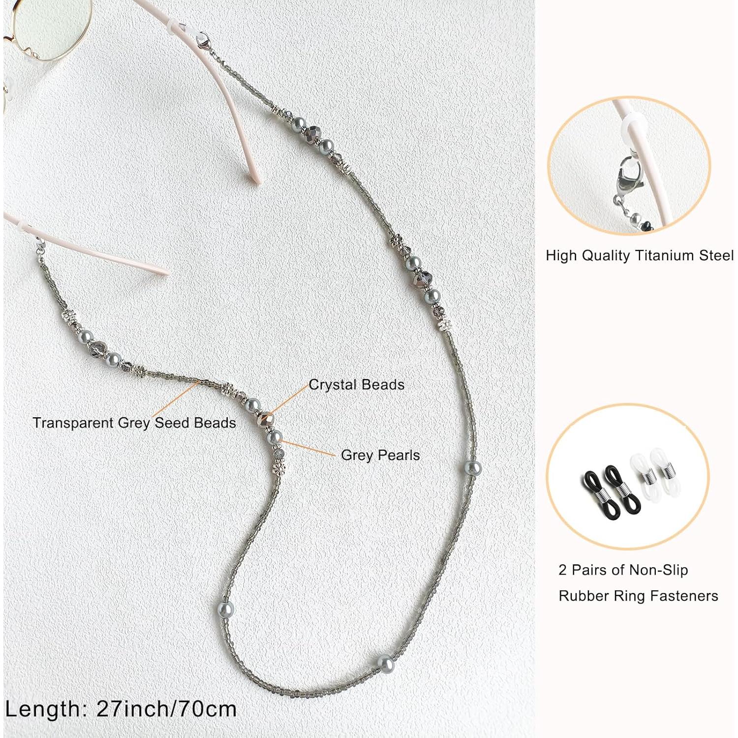 Cadena de Gafas con Perlas YN02 - Acero Titanio Cristal