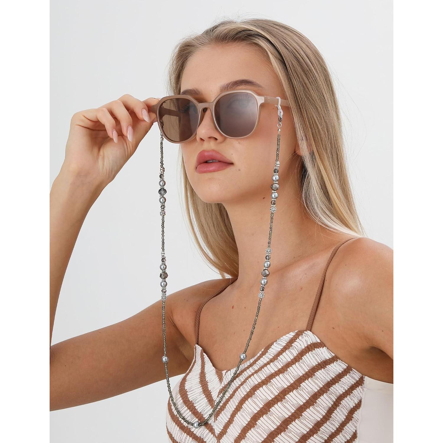 Cadena de Gafas con Perlas YN02 - Acero Titanio Cristal