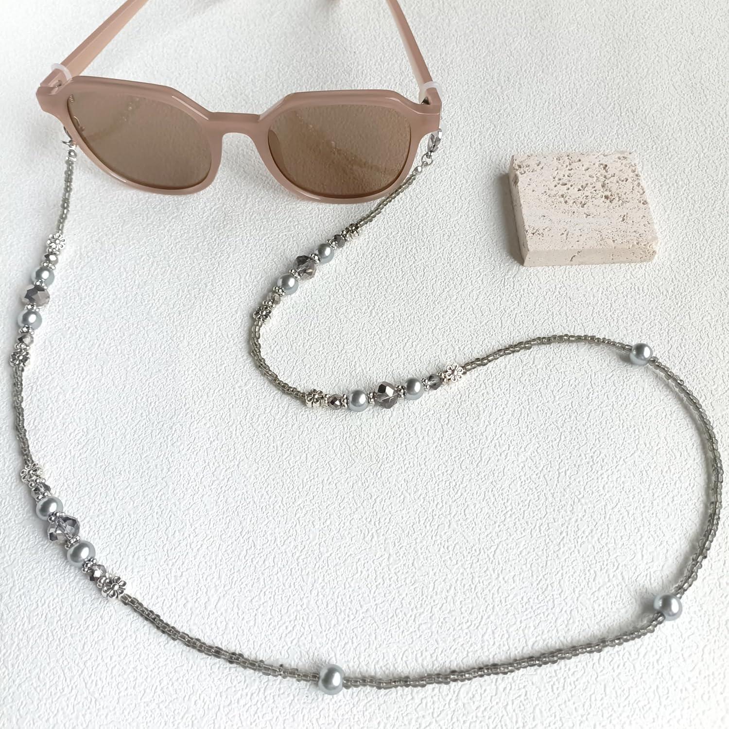 Cadena de Gafas con Perlas YN02 - Acero Titanio Cristal