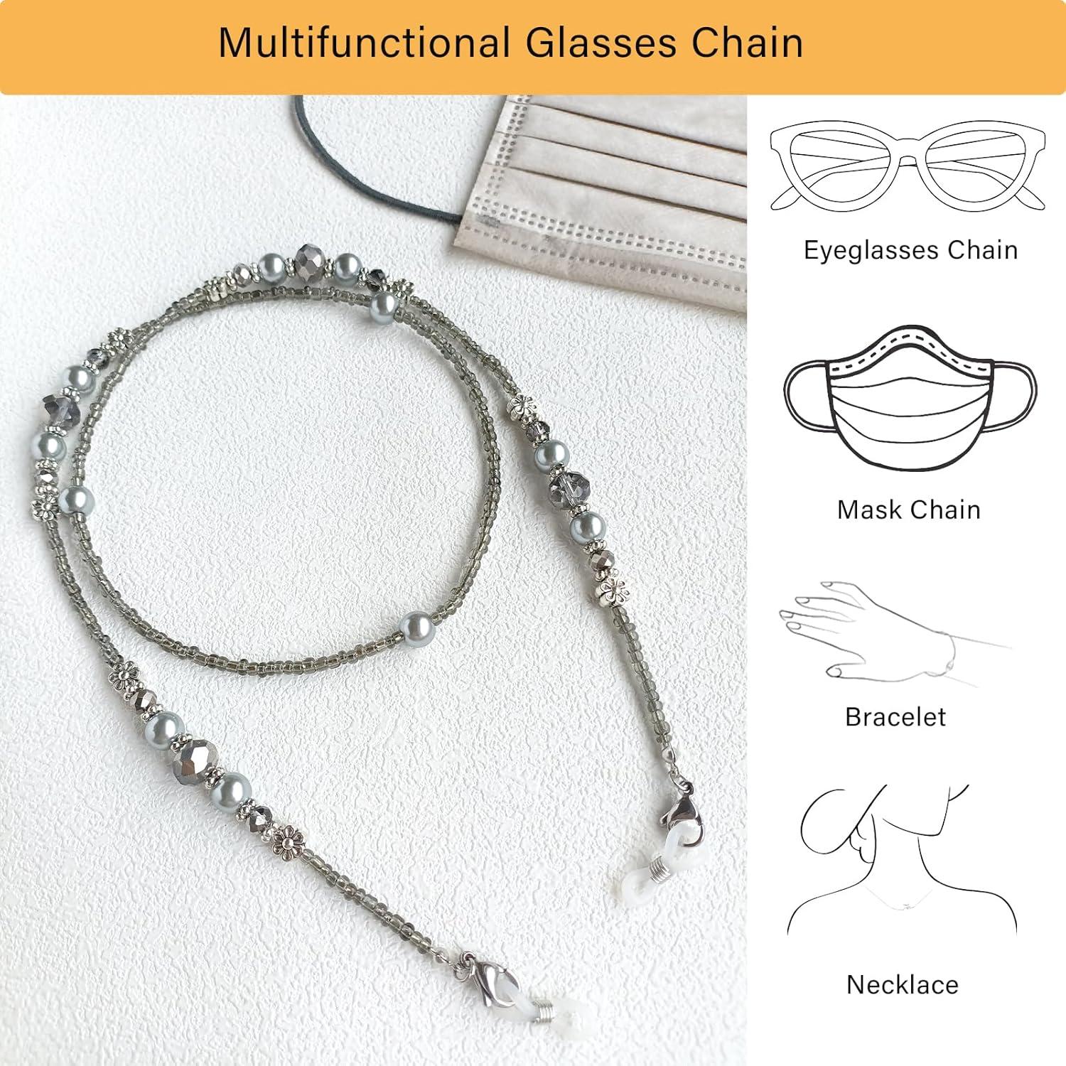 Cadena de Gafas con Perlas YN02 - Acero Titanio Cristal