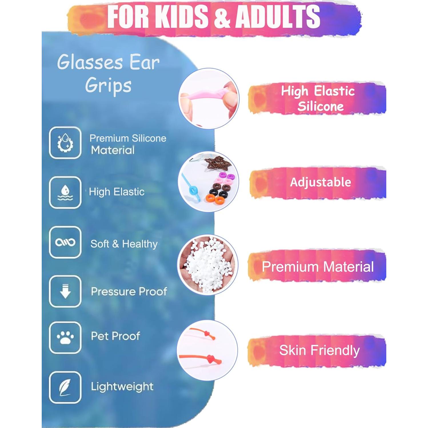 Grapas para Gafas AURAADORN 24 Pares Silicona Multicolor